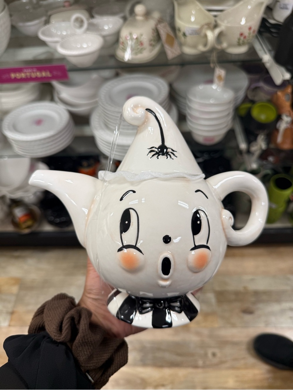 Johanna Parker Ghost Teapot Ceramic Pitcher in White and Black